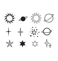 Celestial Objects Set Moon Sun Stars Planets