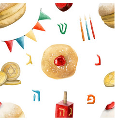 Hanukkah Donuts And Dreidel Seamless Pattern