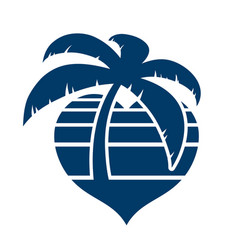 Silhouette Of Palm Tree On The Island And Heart