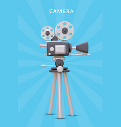 3d Camera On Blue Background Glowing Effect