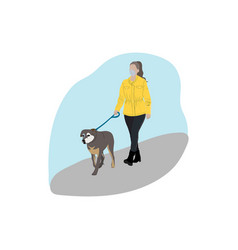 Alone Woman With Face Mask Walk Dog