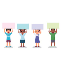 Cartoon Children Holding Up Blank Sign Paper Or