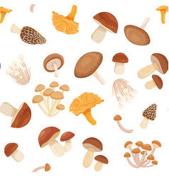 Seamless Pattern With Edible Fresh Whole Mushrooms