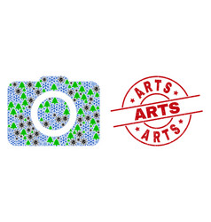 Arts Scratched Badge And Photo Camera Collage