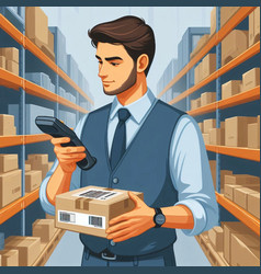 Salesman Checking Inventory With Barcode