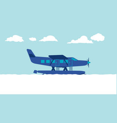 Flat Cartoon Side View Of Sea Air Plane On Water