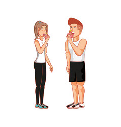 Young Athletic Couple Eating Apple