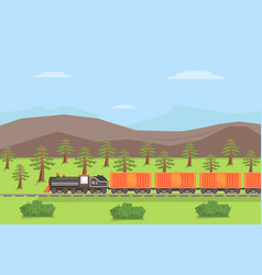 Freight Train Moving On Nature Landscape Rail