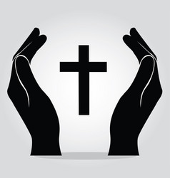 Praying hand holding a christian cross Royalty Free Vector