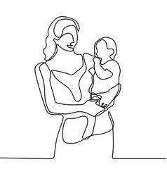 Mother And Baby Continuous One Line Drawing