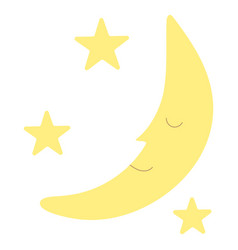 Sleeping Crescent Moon With Two Stars Cute Simple