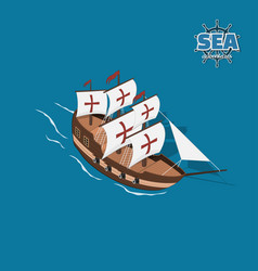 Brown Sailer On A Blue Background