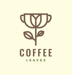 Cup Coffee Drink Bean Plant Leaves Minimal Logo