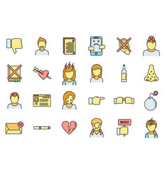 Modern Teen Problems Icons Set Color Line