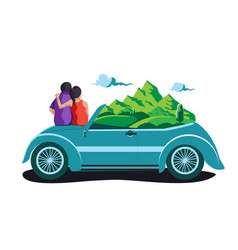 Long Drive Couple With Mountain In Car Relax