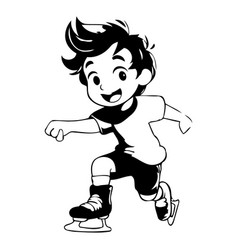 Cartoon Boy Skating On Ice On White Background