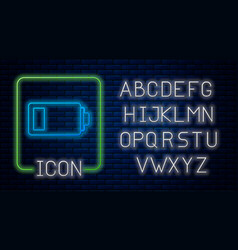 Glowing Neon Battery Charge Level Indicator Icon