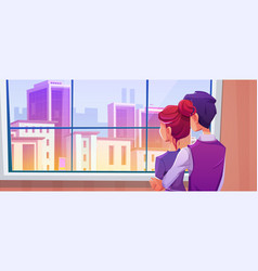 Couple Standing Near City Building View Window