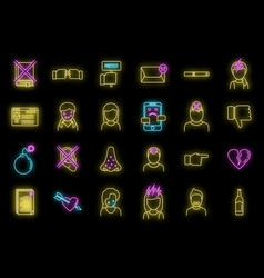 Modern Teen Problems Icons Set Neon