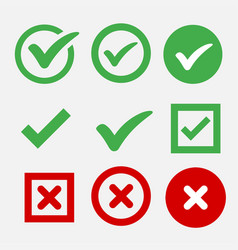 Green Check Mark And Red Cross Icon Set