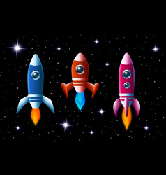 Three Brightly Colored Rockets In Outer Space