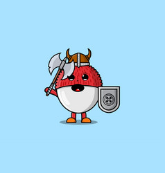 Cute Cartoon Lychee Viking Pirate Holding Ax