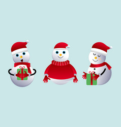 Set Of Cartoon Snowmen In Different Poses