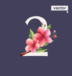 2 Logo Number Two With Sakura Blooming Flowers