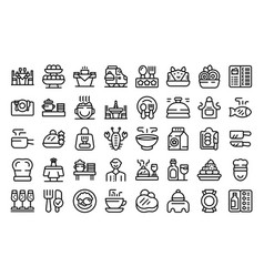 Catering Business Icons Set Outline Buffet