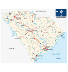 South Carolina Federal State Road Map With Flag