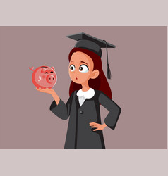 Surprised Student Holding A Piggy Bank Cartoon