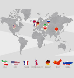 World Map With Iran Usa France Uk Germany China