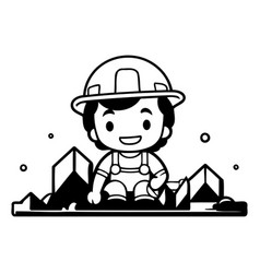 Cartoon Boy Construction Worker In Helmet And