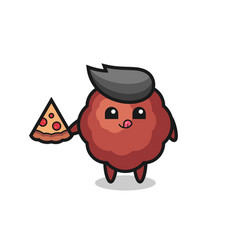 Cute Meatball Cartoon Eating Pizza