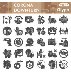 Corona Downturn Solid Icon Set Economic Crisis