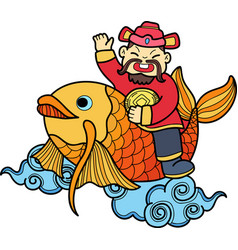 Hand Drawn Chinese Wealth God And Koi