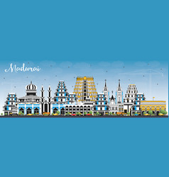 Madurai India City Skyline With Color Buildings