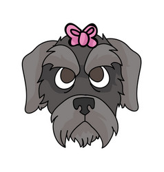 Cute Cartoon Schnauzer Puppy With Pink Bow Face