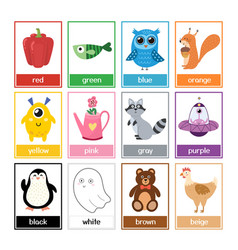 Color Flashcards Collection With Cute Animals