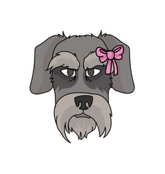 Cute Cartoon Schnauzer Dog With Pink Bow Face