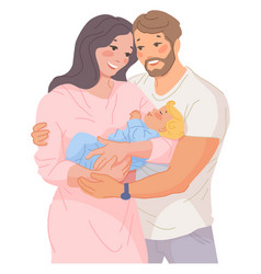 Happy Couple With Newborn Man And Woman Holding