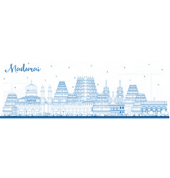 Outline Madurai India City Skyline With Blue