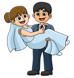 Wedding Groom Carrying Bride Cartoon Clipart