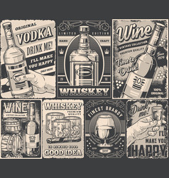 Alcoholic Drinks Set Flyer Monochrome