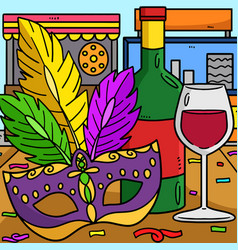 Mardi Gras Mask And Wine Colored Cartoon