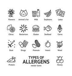 Allergens signs color thin line icon set Vector Image