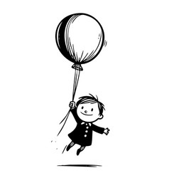 Cartoon Of A Child Holding A Balloon And Flying