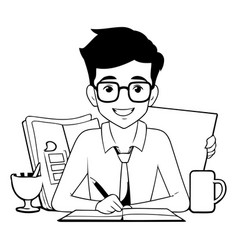 Businessman Working At The Office In Cartoon Style