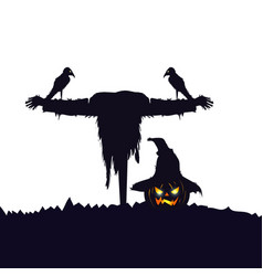 Scarecrow Halloween With Raven Isolated Icon