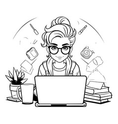 Freelance Woman With Laptop In Black And White